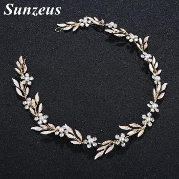 Gold Floral Head Chain with Pearls for Brides