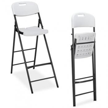 Folding Bar Chairs with Backrest, Set of 2, 118 x 44.5 x 82 cm, White