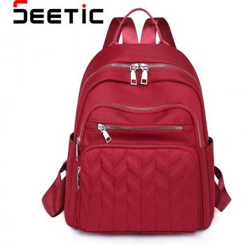 SEETIC Solid Color Oxford Backpack for Women