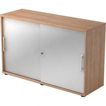 Derie 9 Schiebetürschrank 2OH, 120 x 40 x 74,8 cm, Griff RE – Nussbaum/Silber