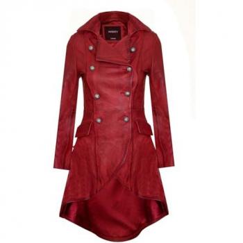 Red Infinity Leather Women's Coat