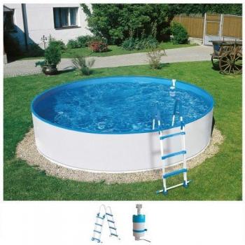Rundpool SANTORINI 1 von KONIFERA – weiß, 120 cm hoch, 350 cm Durchmesser, 3‑teiliges Set