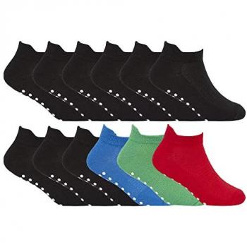 12 Pair Kids Cotton Ankle Trainer Socks with Rubber Grips