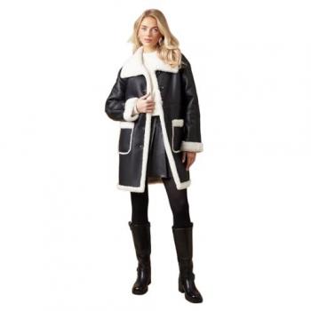 Women's Black Oasis PU Shearling Outerwear, Size 10