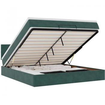 Dark Emerald Velvet Ottoman Bed, 160x200cm, Comes With Mattress and LED Lights