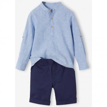 Look VERTBAUDET : chemise col Mao, short rayé bleu pour enfants