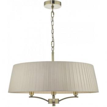 Cristin 4-Light Pendant in Antique Brass Finish with Taupe Ribbon Shade