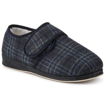 Men’s Extra Wide Faux Fur Navy Slippers by EasyFit – Size 11