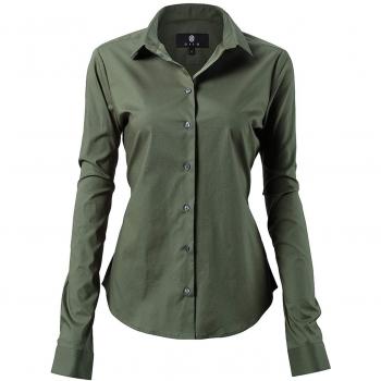 INFLATION Damen Bluse Langarmshirt mit Knöpfen Armeegrün 45/20