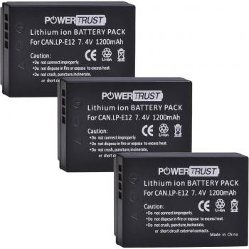PowerTrust LP-E12 Battery Set with LCD USB Charger for Canon EOS M50, M100, 100D Kiss X7 Rebel SL1