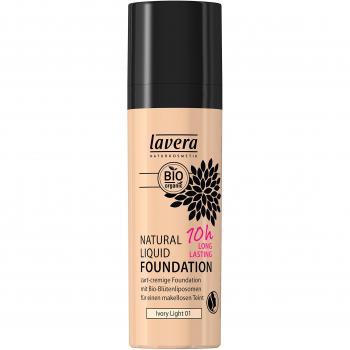Lavera Naturkosmetik Flüssigfoundation ∙ Farbe Ivory Light ∙ 10h langanhaltend ∙ Veganes Makeup ✔ Bio-Pflanzenwirkstoffe ✔ Teintkosmetik 1er Pack (30 ml)