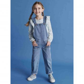 VERTBAUDET Flouncy Strap Denim Dungarees – 8 to 9-Year-Old Girl