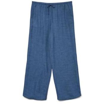 Pantalon Vero Moda « Blue Tie‑Waist Wide Leg », tissu léger, bleu, L