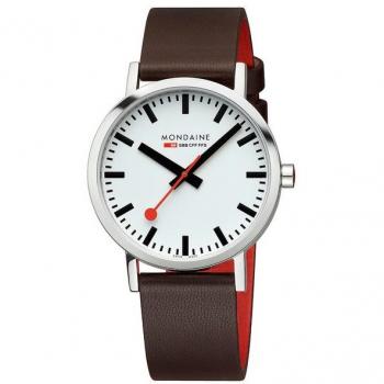 Orologio Mondaine 40mm Quadrante Bianco Cinturino Marrone Pelle Vegana
