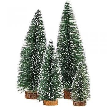 Mini Snowing Pine Trees with Wooden Bases