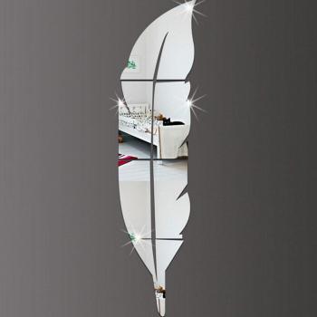 Espejo Decorativo Qaurora Pluma, Calcomanías de Pared, Acrílico 3D, 48 x 12 Pulgadas