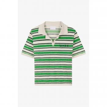 VOGUE Embroidered Logo Green Striped Polo Shirt
