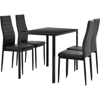 Mesa y 4 Sillas en Negro 105 cm
