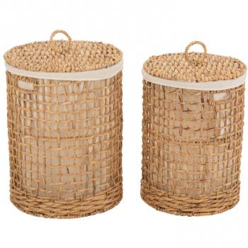Set Doble de Cestas Jacinto Agua Natural 37 cm x 42 cm con Tapas en Roseau