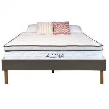 Ensemble matelas et sommier Alona gris à ressorts + Mémoire de Forme 80 Kg/m³