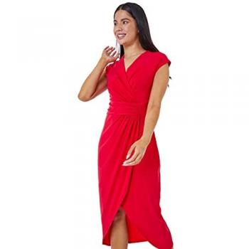 Roman Petite Women's Red Ruched Wrap Midi Dress