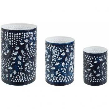 Porta Candela in Metallo Blu (Ø10x12cm) – Set 3