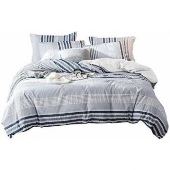 UMI. Essentials 100% Cotton Yarn Dyed Duvet Cover with Two Pillowcases (Blue Gray)