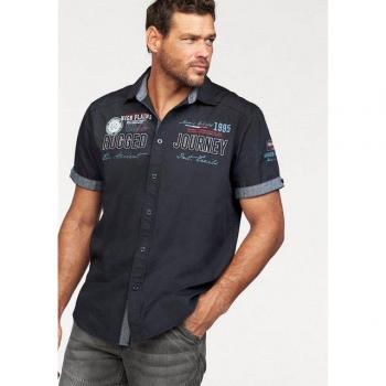 Man's World Herren Kurzarm T-Shirt – Print & Aufnäher, Nachtblau
