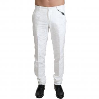 White Brocade Jacquard Dress Trouser Pants