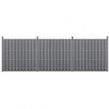 Set di 3 Steccati Giardino WPC 11 Doghe 185 x 562 cm Grigio