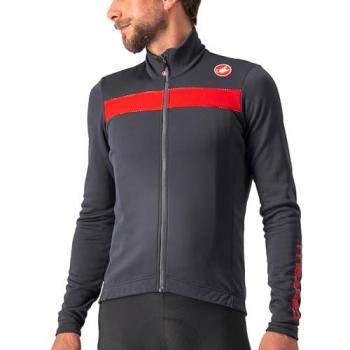 Castelli Maillot Manga Larga Puro 3 Fz, color gris oscuro con detalles en rojo reflectante, talla M