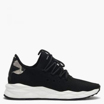 Black Ash Stardust Trainer with Python and Stretch Knit Leather, Size 36