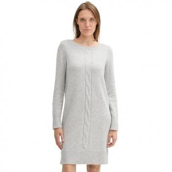 GRAUMELANGETES TOM TAILOR Damenstrickkleid mit Zopf-Muster Gr. 38