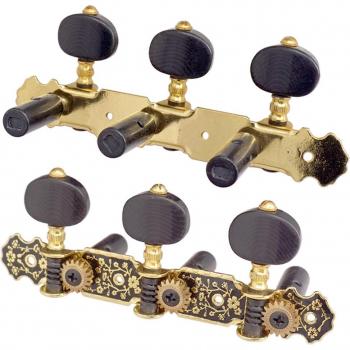 Paar Gitarrenstimmgeräte aus Gold/Schwarz mit Saitenhalterung, klassische Modelle