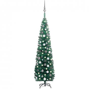 VidaXL Slim Green Christmas Tree with Lights and Balls 180 cm