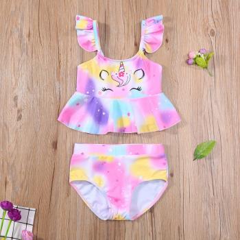 Kids' Unicorn Print Swimwear with Ruffles