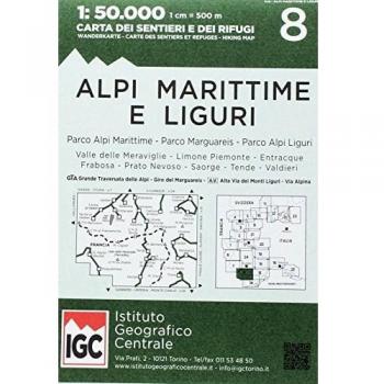 Carta n. 8 Alpi Marittime e Liguri 1:50.000. Carta dei sentieri e dei rifugi