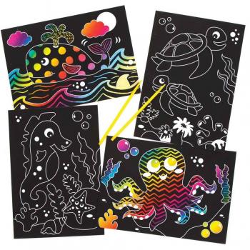 Rainbow Coloured Scratch Art Sea Life (Pack of 8)