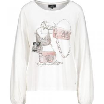 Monari Langarmshirt mit Taschen Print Creme Damen Größe 38
