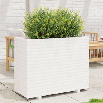 Jardinera blanca de madera maciza de pino 90x40x72,5 cm