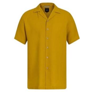 Large Men’s Mustard Yellow Waffle Shirt with Cuban Collar