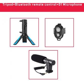Phone Vlogging Tripod with 58-90mm Clip, LED Light & Microphone