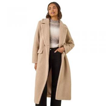 Manteau Roman à boutonnage simple en Borg marron