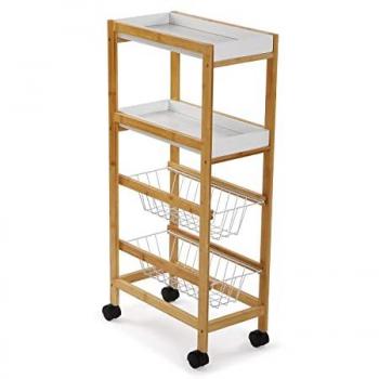 Carro de cocina con ruedas 2 cestas, 2 baldas + botellero