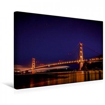 Wandbild Golden Gate Bridge mit Sternenhimmel 45 x 30 cm, Premium Leinwanddruck auf Vlies, von Markus van Hauten