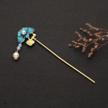 Fleur de couleur bleue et épingle à cheveux Hanfu pour femmes