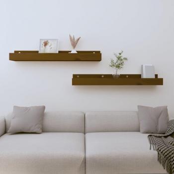 Rustic Honey Brown Pine Wall Shelves