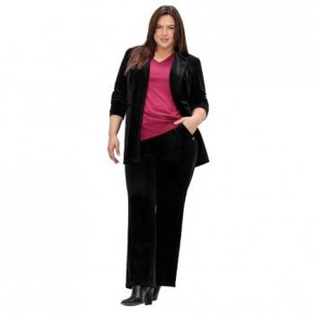 Sheego Samthose für Damen in Größe 54 mit Teilgummibund, schwarz, große Größen
