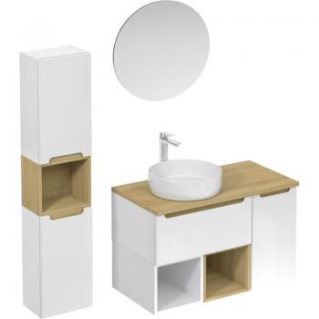 Lavabo Stilla Naturel Blanc Brillant : ensemble complet avec robinet, bec et siphon