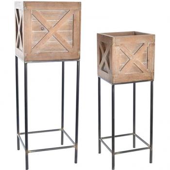 Blumentopfset DKD Home Decor Holz Metall Schwarz 25 x 25 x 75 cm